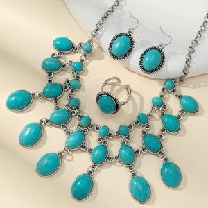 Faux turquoise statement Necklace ring and earri…